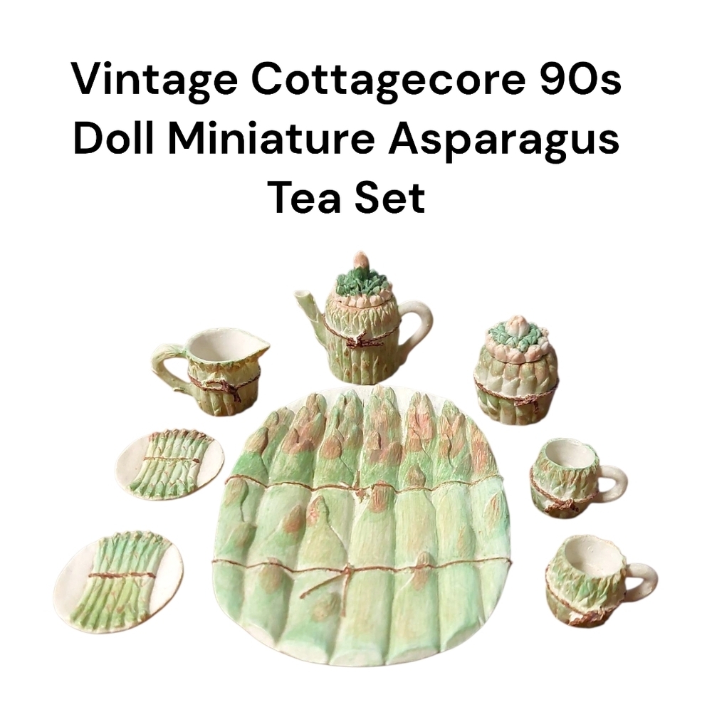 1990s Cottagecore Doll Miniature Asparagus Tea Set